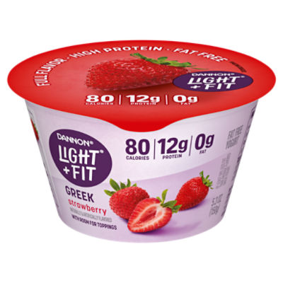 Dannon Light + Fit Strawberry Greek Nonfat Yogurt, 5.3 ounce Yogurt Cup