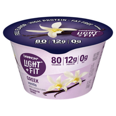 Dannon Light + Fit Vanilla Greek Fat Free Yogurt, 5.3 ounce Yogurt Cup, 5.3 Ounce