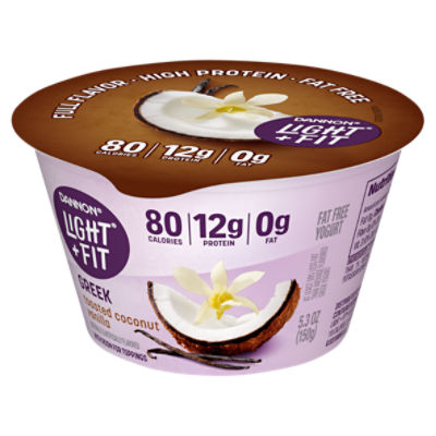Dannon Light + Fit Toasted Coconut Vanilla Greek Fat Free Yogurt 5.3 ounce Yogurt Cup