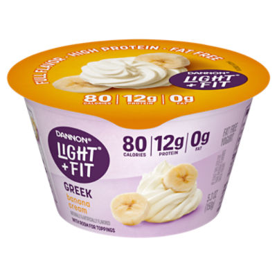 Dannon Light + Fit Banana Cream Greek Fat Free Yogurt, 5.3 ounce Yogurt Cup