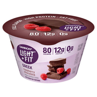Dannon Light + Fit Raspberry Chocolate Greek Nonfat Yogurt, 5.3 ounce Yogurt Cup