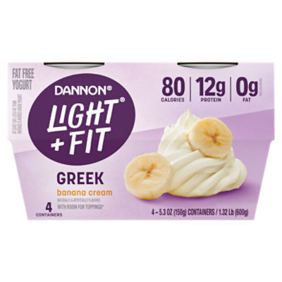 Dannon Light + Fit Banana Cream Greek Nonfat Yogurt Pack, 4 Ct, 5.3 ounce Cups