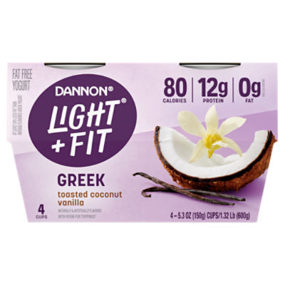 Light + Fit Nonfat Gluten-Free Toasted Coconut Vanilla Greek Yogurt, 5.3 Oz. Cups, 4 Count
