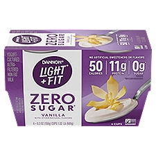 Dannon Light + Fit Zero Sugar Vanilla Yogurt, 5.3 oz, 4 count