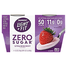 Dannon Light + Fit Zero Sugar Strawberry Flavored Yogurt, 5.3 oz, 4 count