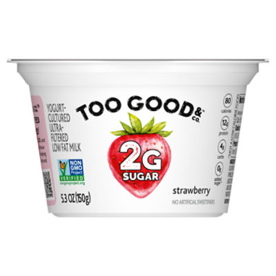 Too Good & Co. Strawberry Flavored Lower Sugar, Low Fat Greek Yogurt Cultured Product 5.3 ounce Cup