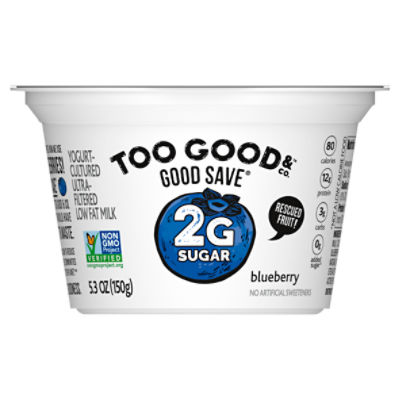 Too Good & Co. Blueberry Flavored Lower Sugar, Low Fat Greek Yogurt Cultured Product 5.3 ounce Cup