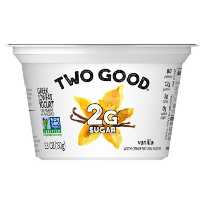 Too Good & Co. Vanilla Flavored Lower Sugar, Low Fat Greek Yogurt Cultured Product 5.3 ounce Cup