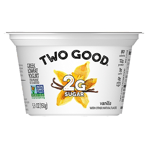 Too Good & Co. Vanilla Flavored Lower Sugar, Low Fat Greek Yogurt Cultured Product 5.3 ounce Cup