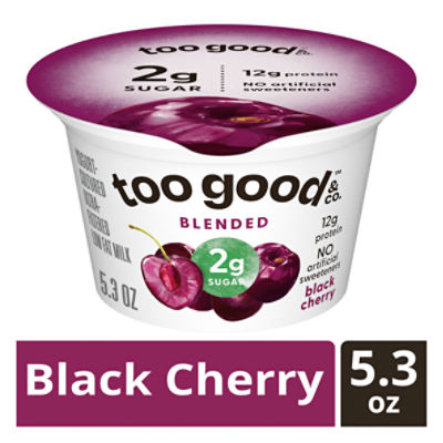 Too Good & Co. Black Cherry Blended Yogurt-Cultured Ultra-Filtered Low Fat Milk, 5.3 oz, 5.3 Ounce