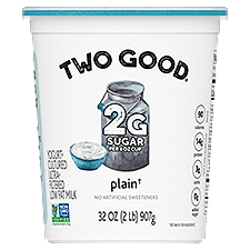 Two Good Plain Low Fat Lower Sugar Gluten Free Greek Yogurt, 32 Oz., 32 Ounce
