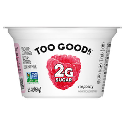 Too Good & Co. Raspberry Flavored Lower Sugar, Low Fat Greek Yogurt Cultured Product 5.3 ounce Cup