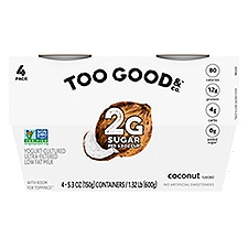 Too Good & Co. Coconut Flavored Lower Sugar, Low Fat Greek Yogurt Cultured Product, 4 Count, 5.3 ounce Cups