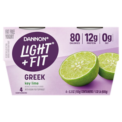 Dannon Light + Fit Key Lime Greek Nonfat Yogurt Pack, 4 Ct, 5.3 ounce Cups