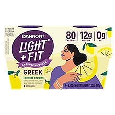 Dannon Light + Fit Greek Lemon Cream Nonfat Yogurt, 5.3 oz, 4 count, 21.2 Ounce