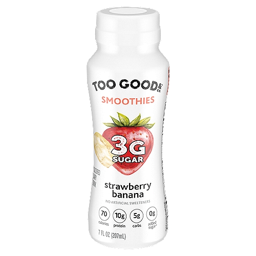 Too Good & Co. Strawberry Banana Smoothie, Yogurt-Cultured Dairy Drink, Lower Sugar, 7 FL ounce Bottle
