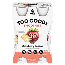 Two Good Less Sugar, Strawberry Banana Yogurt Cultured Smoothie Drinks, 4 Count, 7 FL ounce Bottles