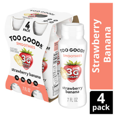 Too Good & Co. Strawberry Banana Smoothie, Yogurt-Cultured Dairy Drink, Lower Sugar, 7 FL ounce Bottle, 4 Count