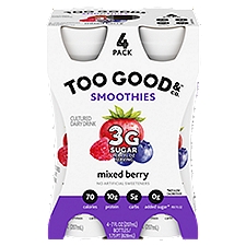 Two Good Less Sugar, Mixed Berry Yogurt Cultured Smoothie Drinks, 4 Count, 7 FL ounce Bottles