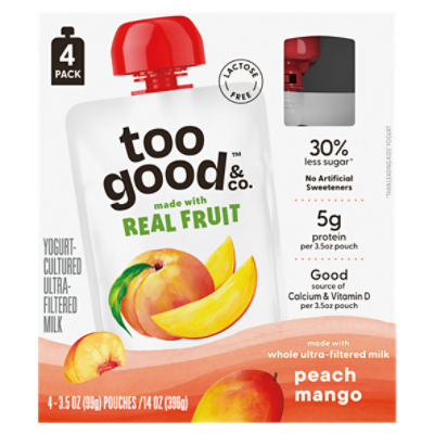 Too Good & Co. Peach Mango Yogurt-Cultured Ultra-Filtered Milk, 3.5 oz, 4 count