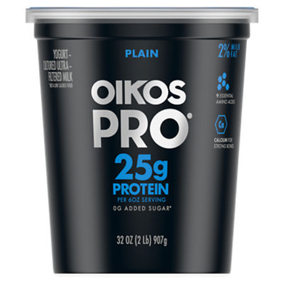 Oikos Pro 25g Protein, Plain Yogurt Cultured Dairy Product, 32 OZ Tub