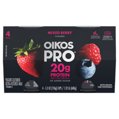 Oikos Pro Mixed Berry Yogurt-Cultured Ultra-Filtered Milk Cups, 5.3 Oz., 4 Ct.