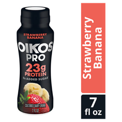 Oikos Pro Strawberry Banana Cultured Dairy Drink, 23g Protein, 7 Fl Oz Bottle