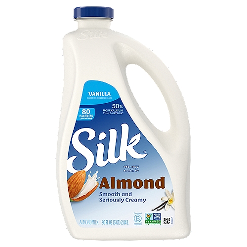 50% More Calcium than Dairy Milk*n*Silk Vanilla Almondmilk: 470mg calcium per cup versus 309mg calcium per cup of reduced fat dairy milk. USDA FoodData Central, 2022.nnFree fromn✓dairyn✓glutenn✓carrageenann✓cholesteroln✓soyn✓artificial colorsn✓artificial flavors