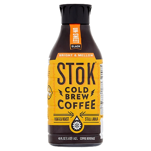 Make every morning bright with SToK Bright & Mellow Cold-Brew Coffee. This light roast coffee lets the flavors shine that darker roasts can overpower. Our light roast coffee beans are steeped for 10 slow hours for a mellow taste that still leads with a coffee kick. Think smooth and refreshing without the bitterness. That's what you get with SToK Bright & Mellow Cold-Brew Coffee. Sure, it's mellow but it's never boring. Drink it first thing, in the afternoon, or late at night. Any time of the day, Bright & Mellow works.nHere at SToK, coffee is about more than just getting you up. It's about motivating you to move in the right direction, with your imagination as your guide. SToK cold brew coffee is deliciously smooth, brewed low and slow for at least ten hours to deliver our bold, one-of-a-kind taste. The result: inspiration in a bottle (figuratively, of course) that helps you jumpstart your day in the most majestic way. Wake up your dreams and master your craft with our crafted beverages. SToK: look at you go.