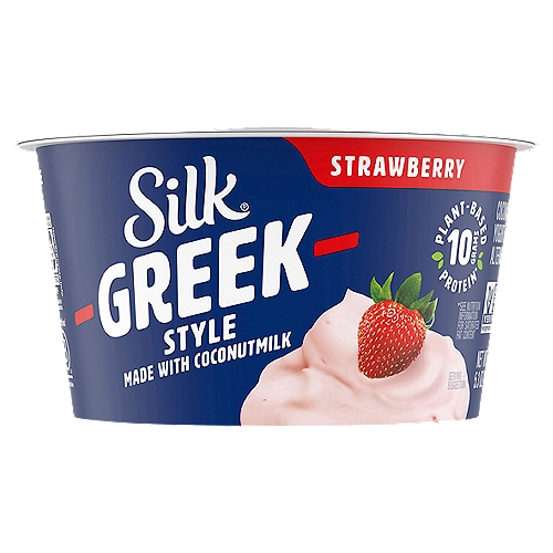Thick, creamy, and dairy-free? Check, check, and check. Meet Silk Strawberry Coconutmilk Greek Style Yogurt Alternative, the plant-based yogurt alternative you've been waiting for. It's made with the smoothness of coconutmilk and has 10 grams of plant-powered protein per serving.* This dairy-free yogurt alternative is filled with strawberry flavor, live and active cultures, calcium, and vitamin D. With convenient 5.3oz cups, it's never been easier (or tastier) to fit plant-based protein into your routine. Plus, 100% of water used is restored to nature - drop for drop, which means every spoonful has a positive impact on the planet.n*See nutrition information for saturated fat content.nHere at Silk, we believe in making delicious plant-based food that does right by you and fuels our passion for the planet. Every delicious product we offer is made with plants, meaning they're naturally dairy-free and our entire lineup is enrolled in the Non-GMO Project Verification Program. Choose from an array of non-dairy products--from silky-smooth nutmilk to creamy, dreamy yogurt alternatives--and taste the goodness for yourself!