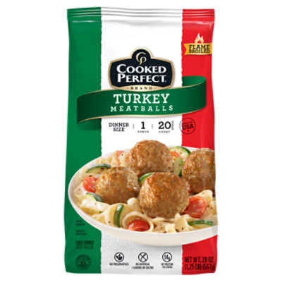 COOKED PERFECT Turkey Meatballs, 20 oz,, 20 Ounce