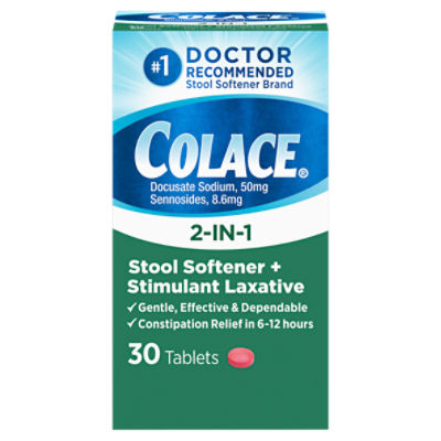 Colace 2IN1 Stool Softener + Stimulant Laxative Tablets, 100 mg, 30