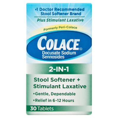 Colace 2-IN-1 Stool Softener + Stimulant Laxative Tablets, 100 mg, 30 tablets, 30 Each