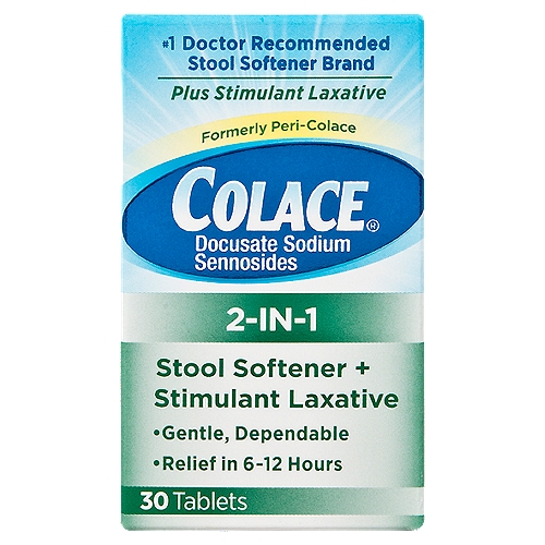Colace 2-IN-1 Stool Softener + Stimulant Laxative Tablets, 100 mg, 30 tablets