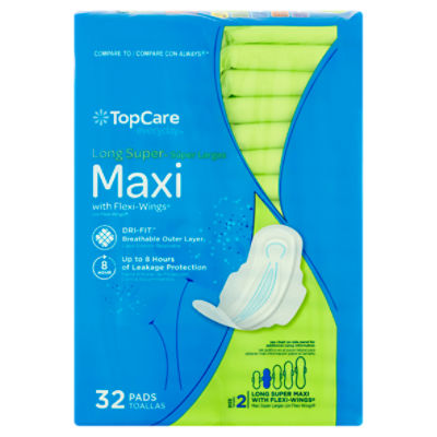 TopCare Everyday Long Super Maxi with Flexi-Wings Pads, Size 2, 32 count, 32 Each