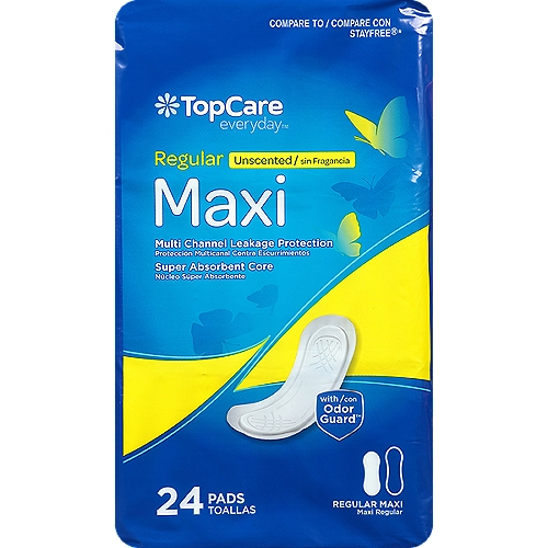 TOPCARE REGULAR MAXI UNSCENTED; MULTI CHANNEL LEAKAGE PROTECTION; SUPER ABSORBENT CORE; WITH ODOR GUARD; 24 CT