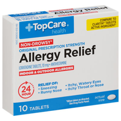 TopCare 24 Hour Allergy Relief Loratadine 10mg Tablets, 10 count