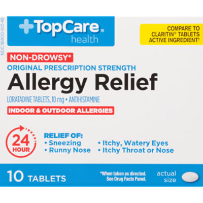 TopCare 24 Hour Allergy Relief Loratadine 10mg Tablets, 10 count, 10 Each