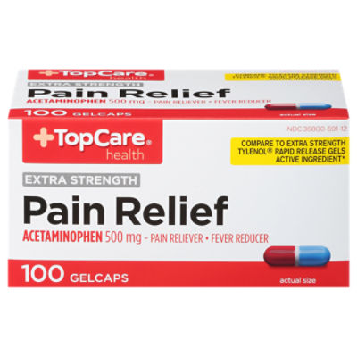 TopCare Extra Strength Acetaminophen Pain Relief 500mg Gel Caps, 100 Count