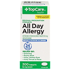Top Care Allergy All Day Cetirizine 10mg Tablets, 300 each, 300 Each