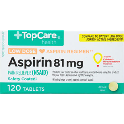 TopCare Pain Reliever - Aspirin 81mg Low Dose Tablets, 120 each