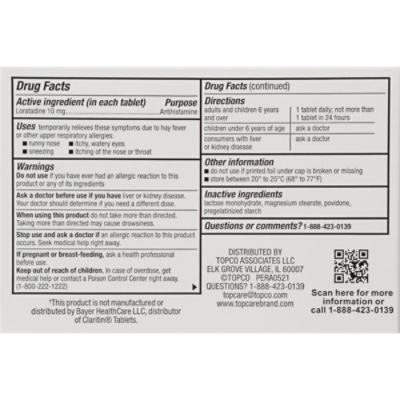 TopCare Allergy Relief Loratadine 10mg Tablets, 70 count