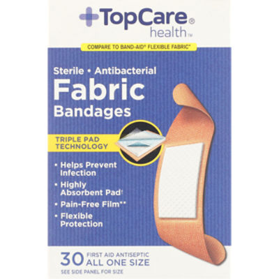 care science antibacterial fabric adhesive bandages, 100 ct assorted sizes  | flexible + breathable protection helps prevent infection for first aid