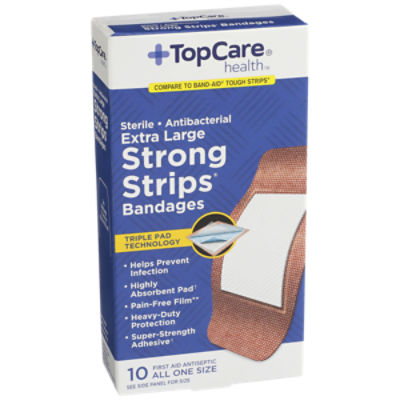 TopCare Antibacterial Strong Strips Bandages, 10 each