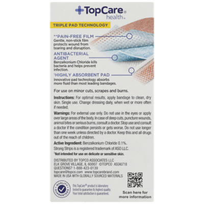 TopCare Antibacterial Strong Strips Bandages, 10 each
