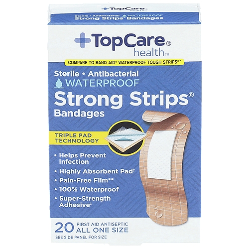 Top Care Waterproof Antibacterial Bandage Strips, 20 each