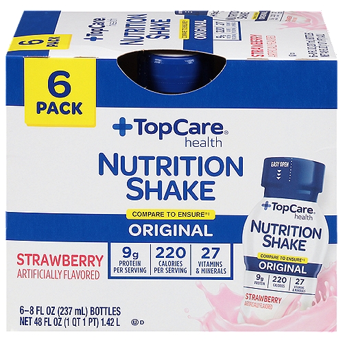 Top Care Nutrisure Original Nutrition Shake - Strawberry. 8 fl oz bottles. 48 fl oz total.