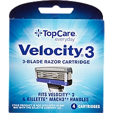 Top Care Velocity 3 Blade Razor Cartridges, 4 each, 4 Each