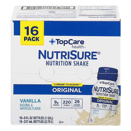 Top Care Nutrisure Nutrition Shake Original - Vanilla. Gluten free. Suitable for lactose intolerance. 16 Pack. 128 Fluid Ounces.