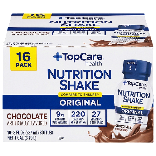 Top Care Nutrisure Nutrition Shake Original - Chocolate. Gluten free, Suitable for lactose intolerance. 16 Pack. 128 Fluid Ounces.